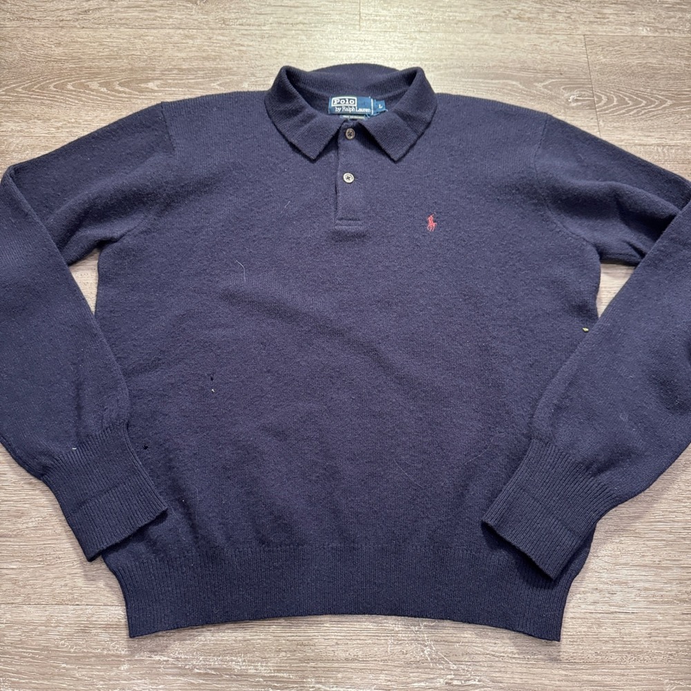 Vintage Polo Ralph Lauren Sweater Mens L Blue Lambswool Preppy Ivy League Rugby